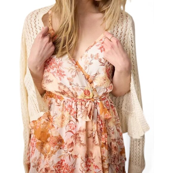 LC Lauren Conrad Strappy Cream Floral Tiered Midi Dress New with Tags - Picture 10 of 10